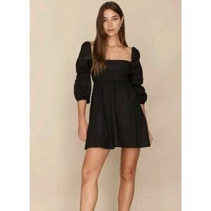 Reformation Michaela Cotton Poplin Square Neck Puff Sleeve Tiered Mini Dress 6